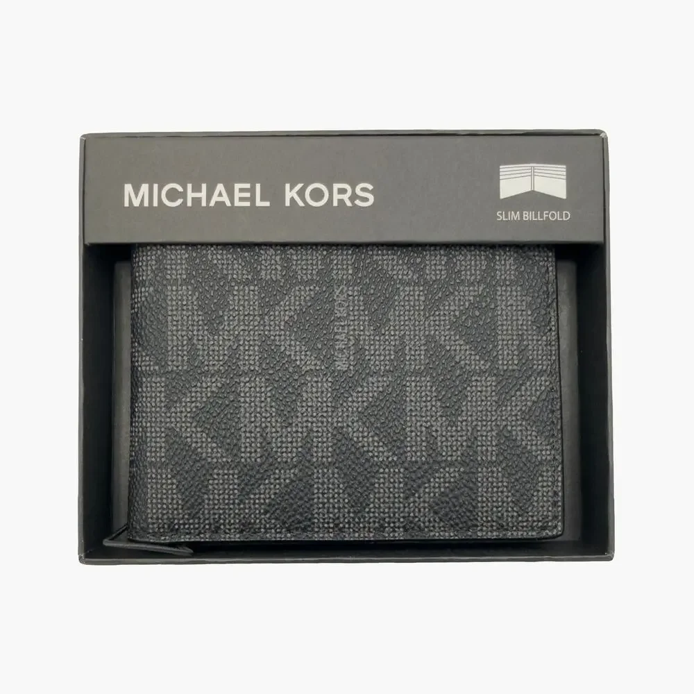 NWT MICHAEL KORS Jet Set Men's Slim Billfold Canvas & Leather Wallet (Black)